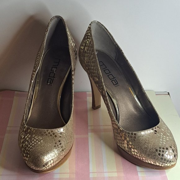 Moda Spana Snakeskin Heels - Metallic Champaigne Gold - Sz.  9m - Picture 3 of 12